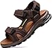 Produktbild visionreast Herren Outdoor Sports Sandalen Trekking Leichte Leder Strand Wandersandalen Männer Sommer Klettverschluss Offroad Sandale Schuhe Waterproof, Dunkelbraun1, 43 EU