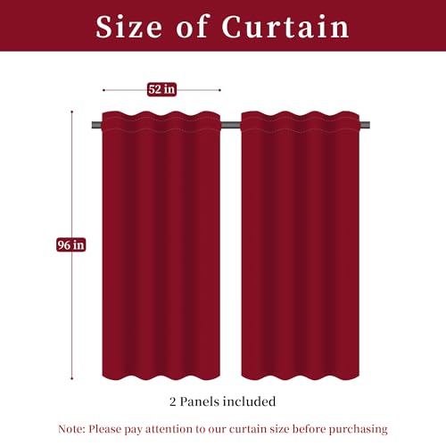 Loom and Mill Luxury Jacquard Curtains for Bedroom, Burgundy Red Lined Damask Curtains 2 Panels with Tiebacks, Floral Window Curtain for Living Room Banquet Christmas Decor(52”Wx 96”L, 2 Panels)
