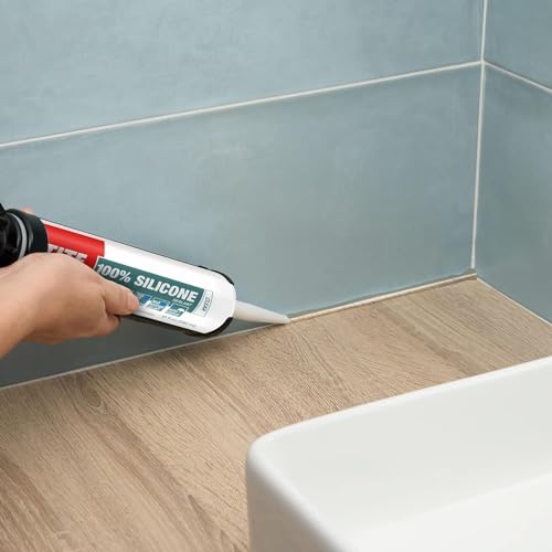 Image of Loctite 100% silicone sealant, Waterproof, No shrinkage, Dries in 10mins, Ideal for kitchen, bathroom, HVAC applications, Sealant for glass, ceramics, aluminum, steel, Transparent, 260ml