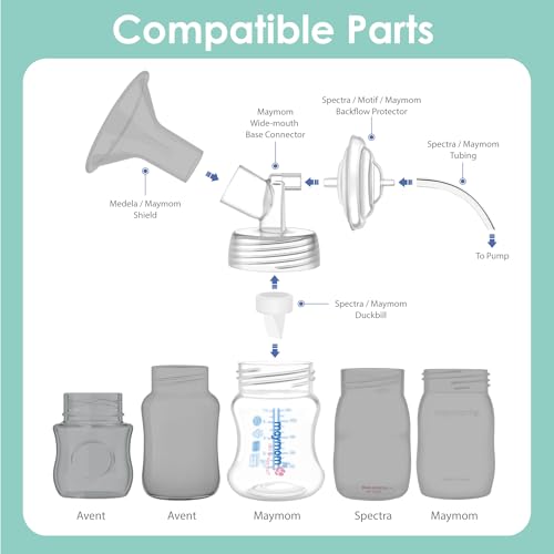 Image of Maymom Pump Parts Compatible with Spectra S1 S2 9 Plus Accessories, Base Connectors, Bottles, Duckbill Valves, Backflow Protectors and Tubing, Not Original Spectra Parts