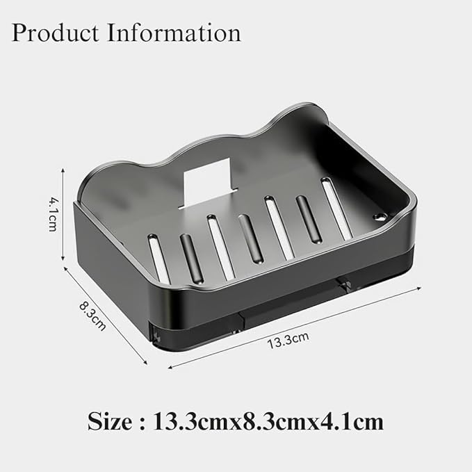 Image of Self-Adhseive Bathroom Soap Holder with Drainage Tray Wall Mounted Soap Sponge Holder Organizer Accessories (1, Black SOAP Box)