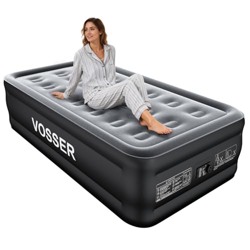 Image of VOSSER Air Mattress Twin with Built in Pump,18 inch Raised Inflatable Mattress,Blow Up Mattress in 2 Mins,Single Twin Size Air Mattress for Guest,Home&Travel, Air Bed for Adults,330lb Max,Black