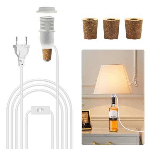 Adattatore per lampadine da bottiglia, attacco E14 con cavo e interruttore, adattatore da 240 cm per lampada da bottiglia, accessorio fai-da-te per lampada da tavolo, compatibile con paralume, per