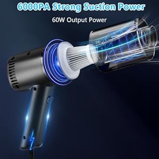 URAQT Aspirapolvere Auto, 6000PA Mini Aspirapolvere per Auto 3 in 1 Aspirapolvere Portatile, Aspirapolvere Piccolo Ricaricabile Aspirabriciole Potente Adatto per Auto(Stile con Filo)