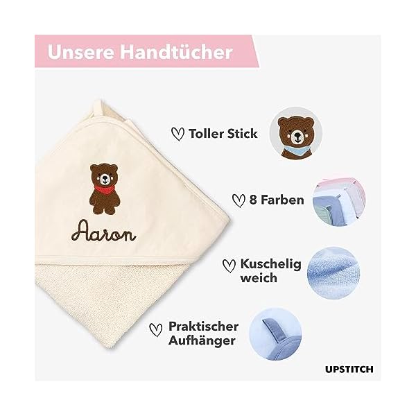 Kapuzenhandtuch für Baby (75x75cm) und Kinder (100x100cm) mit Namen personalisiert für Jungen und Mädchen aus 100% Baumwolle - Babyhandtuch und Kinderhandtuch – Bild 3