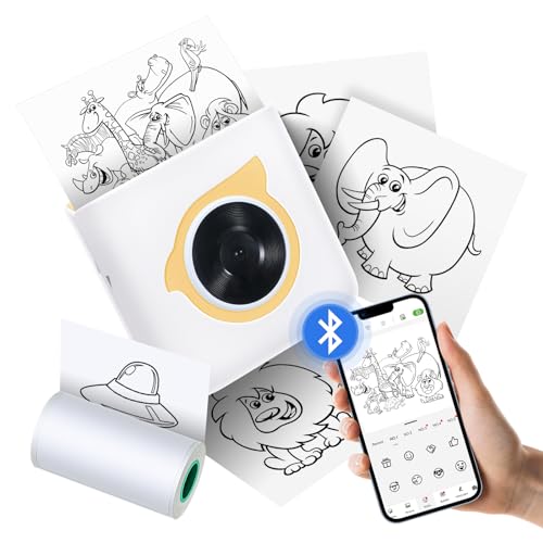 Bisofice Sticker Printer Mini Pocket Wireless Bluetooth Thermal Printers, Pocket Label Maker, for DIY, Photo Printing, Study Notes, Journal, Work Plan, Inkless Smart Printer Gift, with Thermal Paper