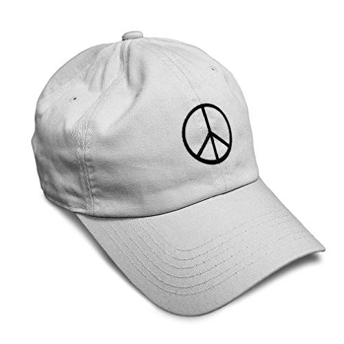 Speedy Pros Soft Baseball Cap Thin Peace Sign Black Embroidery Twill Cotton Dad Hats for Men & Women Buckle Closure White Design Only
