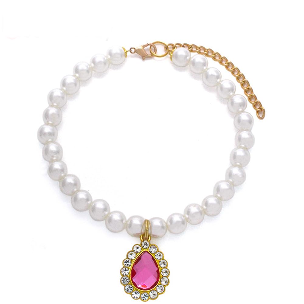 RayMinsino Pet cat Necklace Pearl pet Collar Rhinestones Accessories Small pet Dog cat Collar
