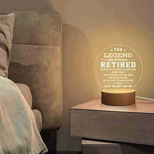 Retirement Gifts for Men, Happy Retirement Night Light- The Legend Has Retired- Engraved Wooden Table Lamp Decorations