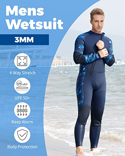 Wetsuit 3Mm Wet Suits For Men, Neoprene Full Diving Suits, Front Zip Full Body Keep Warm Wetsuits, For Diving Snorkeling Surfing Swimming Water Sports, Blue L #TOP2