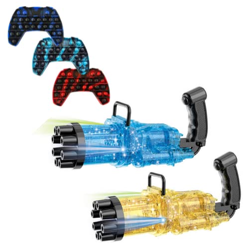 Electric Bubble Transparent 8 Hole Machine Gun with LEDs + FREE POP Toy (PINK PHANTOM)