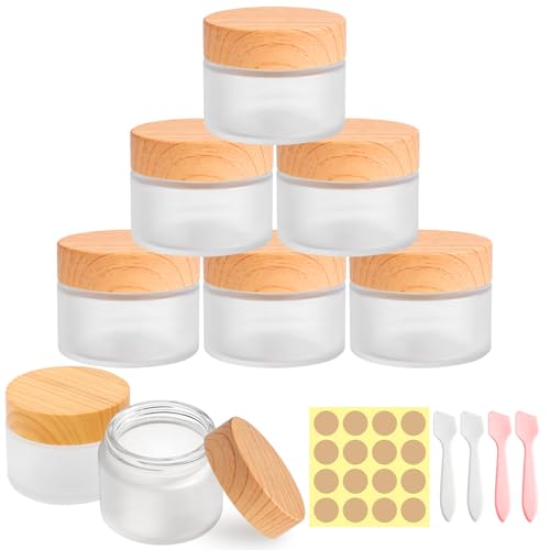 Dotilili 8 Pièces Pot en Verre Dépoli 50ml, Petite Pots de Crème Vide Cosmétiques avec Couvercle Spatule et Étiquette, Rechargeable Pots pour Cosmétiques...