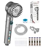 Ion Drops Filtered Shower Head with Handheld, High Pressure Water Flow Filter Showerhead for Hard Water Boosting with ON/OFF Switch and Rotatable Head (Silver gray)