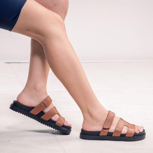 Sandália Lila Martore Feminina Confortavel Papete Rasteirinha H - Varios Modelos (Marrom, BR, Adulto