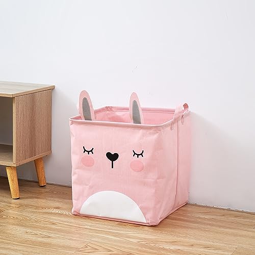 Image of House of Quirk Cotton Collapsible Square Storage Baskets Cute Kids Toys Storage Organiser For Laundry Basket Organizer Home, Bedroom, Dorm, Clothes (Pink)