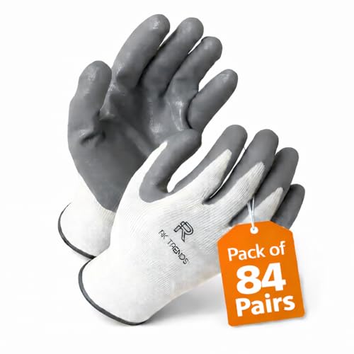 Image of Safety Gloves - Nylon Nitrile Coated Industrial & Home Cut Resistant Hand Gloves. (Grey (Nitrile Coated), Pack of 84 Pairs)