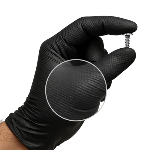 AFA Prime Gants jetables en nitrile noir – Professionnels jusqu'à 10,4 g Triple résistance | Double diamant même avec huile | Gants de travail pour atelier, industrie, nettoyage et maison | L
