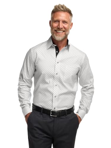 Paul Fredrick Men's Tailored Fit Comfort Stretch Non-Iron Geometric Dress Shirt2