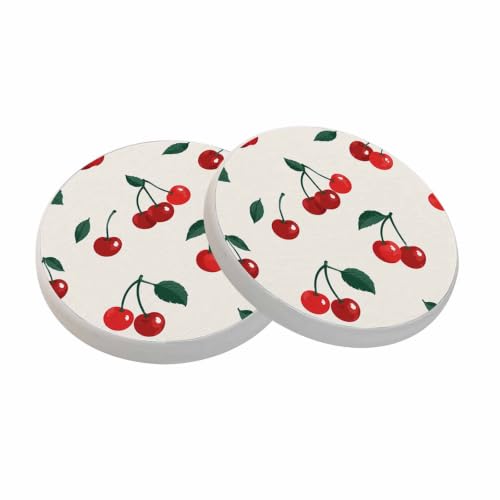 oFloral Red Cherry Coasters for Drinks Fruit Tropical Sweet Berry Cups Place Mats for Home Decor Set of 2, 4 Inch