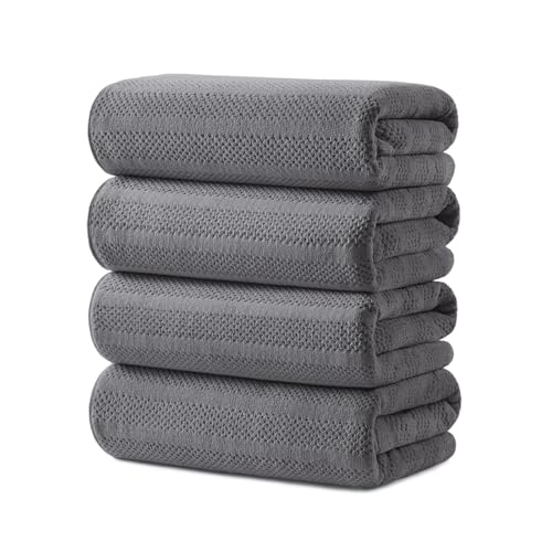ecolook 4 Pack Microfiber Bath Towels 31 x 63 inches Extra Large Bath Towel Set Super Soft Highly Absorbent Bath Towels Set of 4 Quick Dry Lightweight Bathroom Towels for Spa Pool Gym Dark Gray