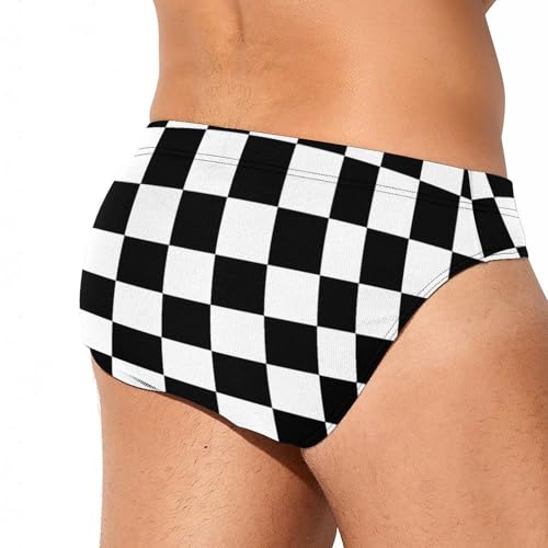 Black White Race Checkered Flag Printed Mens Swim Briefs Bikini Swimwear Print Beach Shorts Sexy Swimsuit3