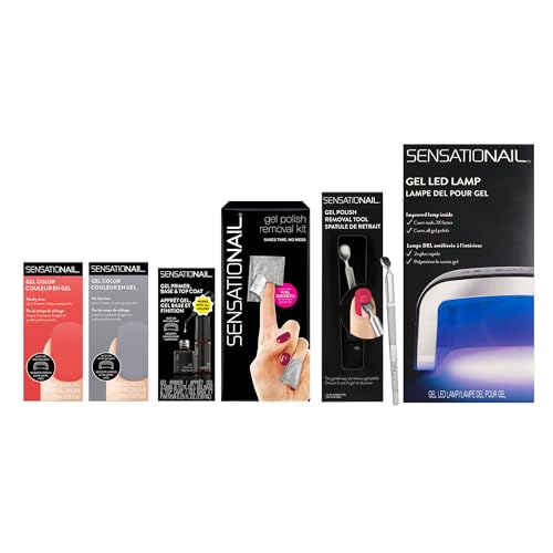 Sensationail Clean Prep & Cure Gel Nail Polish Kit - Long-Lasting Salon Grade Manicure Kit with UV Lamp - Includes Primer, Base & Top Coat, Cleanser, and Manicure Essentials - Lasts Up to 2 Weeks