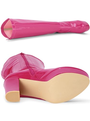 Allegra K Women's Patent Leather Platform Gogo Boots Chunky Heel Knee High Boots4