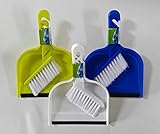 Set of 3 Dust Pans with Rubber Lip and Brush (Mini) Set Assorted Colors (3)