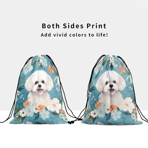 Image of Nerxy Cute Dog Grip Bag - White Bichon Frise Puppy Drawstring Sports Bag