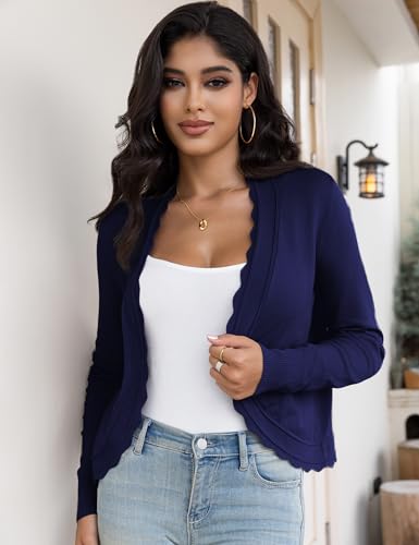 OmicGot Cropped Cardigan Sweaters for Women Open Front Knit Short Bolero Shrugs Navy Blue XL4