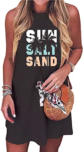 Image of Hotter Than a Hoochie Coochie Mini Dress Women Vintage Country Music Tank Dress Sleeveless Summer Vacation Dress