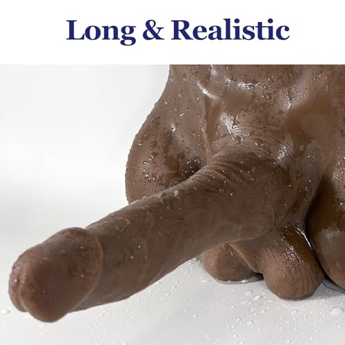 Image of Huge Thick Dildo for Adult, Dildo Sex Doll Torso for Woman Man, Masturbator Toy with Fixed Base, Soft TPE Material Uniex Adult Sex Toy, Bendable Male Dildo Adult Doll Torso - Brown Black Skin