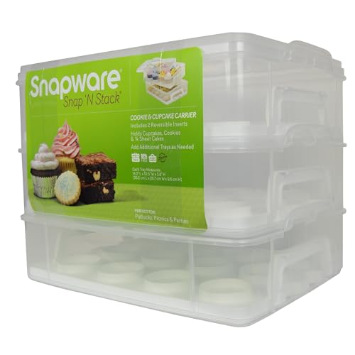 Image of Snapware (2-Layer, 24 Cupcakes Plastic Detachable Cupcake Carrier Storage Container With Lid and Handle, Freezer Dishwasher Microwave Safe