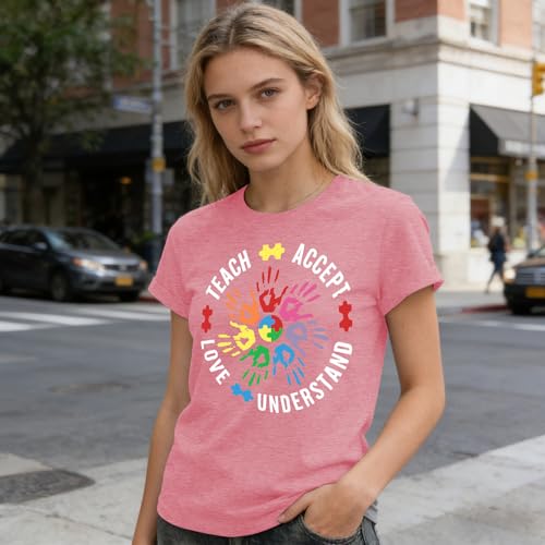 Image of Autism Teach Shirts Women Autism Awareness T Shirt Autism Support Tee Tops Autism Teacher Short Sleeve Shirt