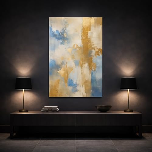 Canvas abstrait oiseaux bleu et or grand format 80x120 cm vertical - 3