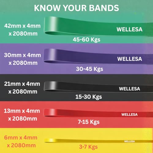 Image of Wellesa Resistance Bands, Pull Up Assist Exercise Band, Perfect for Mobility, Body Stretching, Home Workout, Fitness Training Loop Bands for Men & Women (Purple, Green)