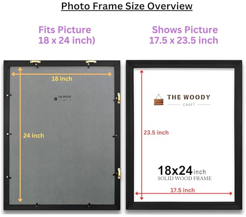 Image of Photo Frame 18 Inch x 24 Inch | Wall Hanging Photo Frame | Big Photo Frames For Wall | Black Wooden Frame For Wall | Stylish & Durable Wall Decor (18x24 Inch, Black)