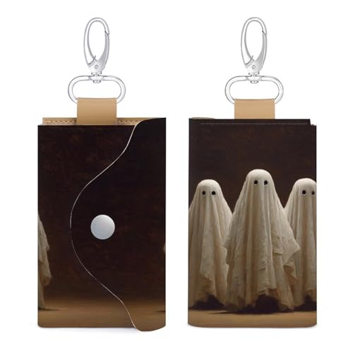 Three Ghosts Dark Fantasy Key Holder Bag PU Leather ID Card Holder Keychains Case Cover for Men Women3