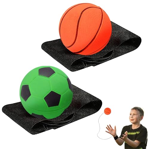 Springball mit Schnur, 2 Stück Ø 6cm Handgelenk Ball mit Schnur Ball mit Gummiband 83g Ball an der Schnur Handgelenk Wrist Rebound Balls Handgelenk Returnball für Kinder Erwachsen Fußball Basketball