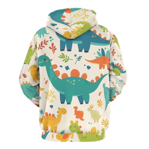 Pullover dinosaure bicolore vert et bleu avec capuche et manches longues