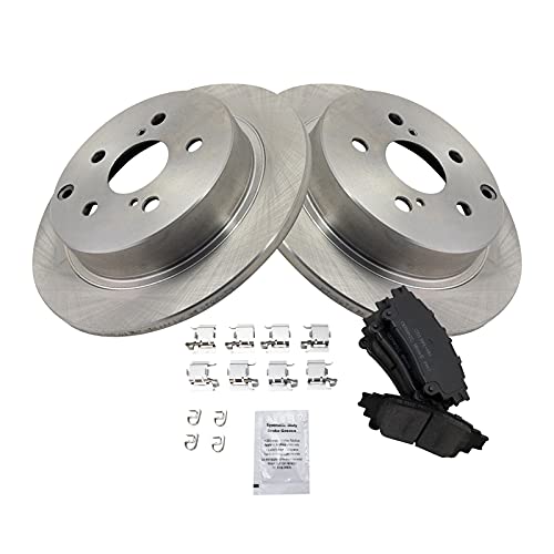 Image of TRQ Rear Brake Pad and Rotor Set Ceramic Solid Rotors | For 2012-2017 Toyota Prius V 2016-2019 Mirai