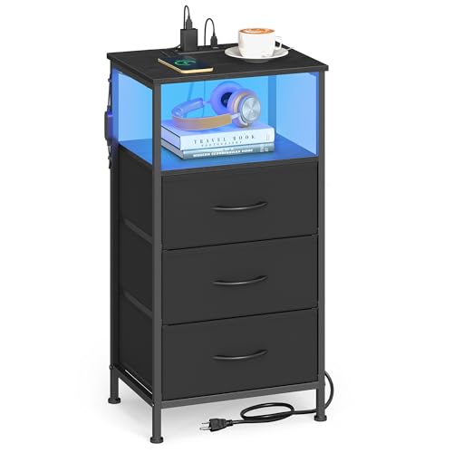 SONGMICS BELLAH Collection - Nightstand with Charging Station and App-Controlled Adjustable LED...