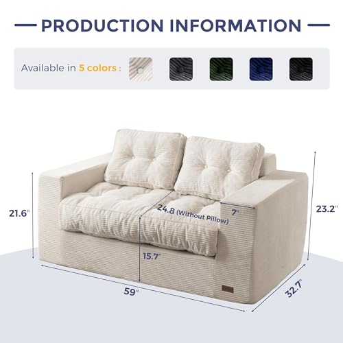 Image of MAXYOYO Loveseat Sofa Couch, Upholstered Bean Bag Chair Cloud 2-Seat for Adults, Boneless Couch with Tufted Cushion & Pillows, Sofa in A Box, No Assembly Required, Beige