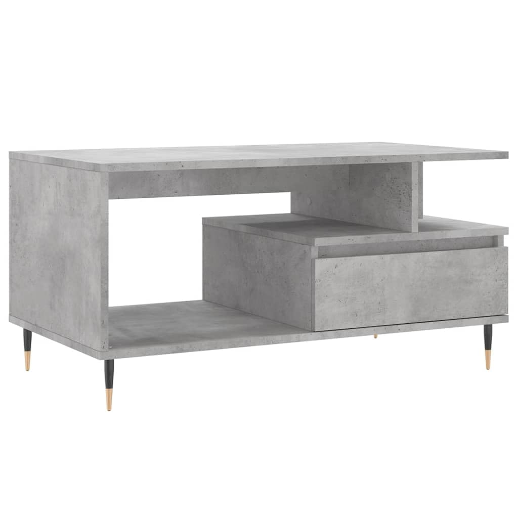 Générique Stolik kawowy 90x49x45 cm Drewno inżynieryjne szary beton | Z szufladą do przechowywania, metalowe nóżki, wytrzymała góra, łatwa do czyszczenia