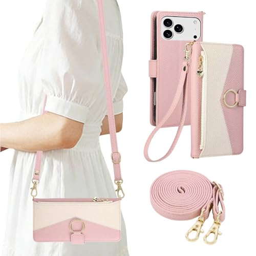 Funda Libro para OPPO Realme 9i/A36/A76/A96 4G con Cuerda, Cartera Mujer con 6 Ranuras para Tarjetas, Monedero Cremallera, Cierre Magnético, Soporte Plegable, Rosado