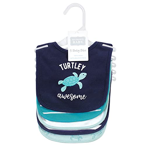 Image of Hudson Baby Unisex Baby Cotton Bibs, Sea Turtle, One Size