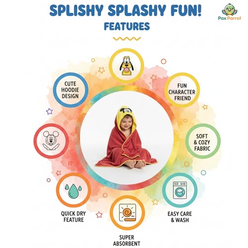 Image of Ultra-Soft Baby Hooded Towel - Coral Velvet Wrap Your Little One in Softness and Joy, Hypoallergenic & Super Absorbent Bath Wrap for Newborns & Toddlers | Cute Animal Design (0-5 Years) (Red & Yellow)