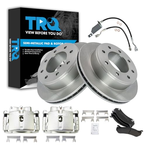 Image of TRQ Brake Pad & Rotor Kit Semi-Metallic Compatible with 2004 Chevrolet Silverado 2500 2004-2006 Silverado 2500 HD 2000-2006 Suburban 2500 GMC Sierra 2500 Sierra 2500 HD Yukon XL 2500