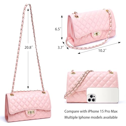 Image of Quilted Leather Crossbody Bags for Women Trendy Ladies Shoulder Purse Satchel HandBag with Chain Strap