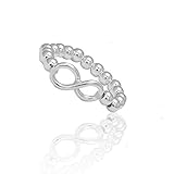 925 Sterling Silver Sideways Infinity Symbol of Endless Love Small Ball Bead Stretch Adjustable Ring